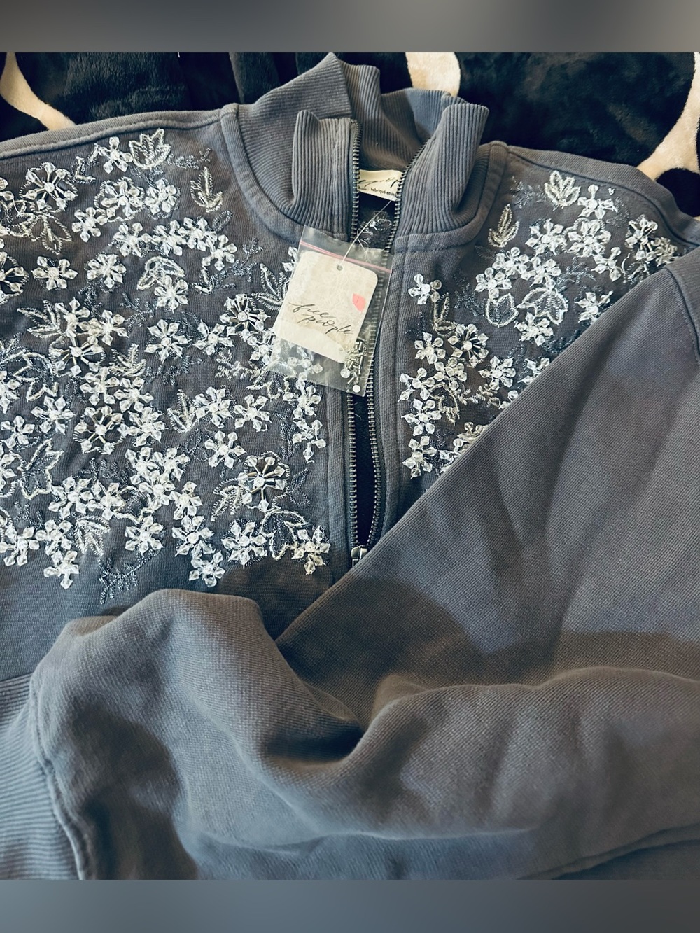 NWT Free People Girls Night Out Embellished Half-Zip Sweatshirt.